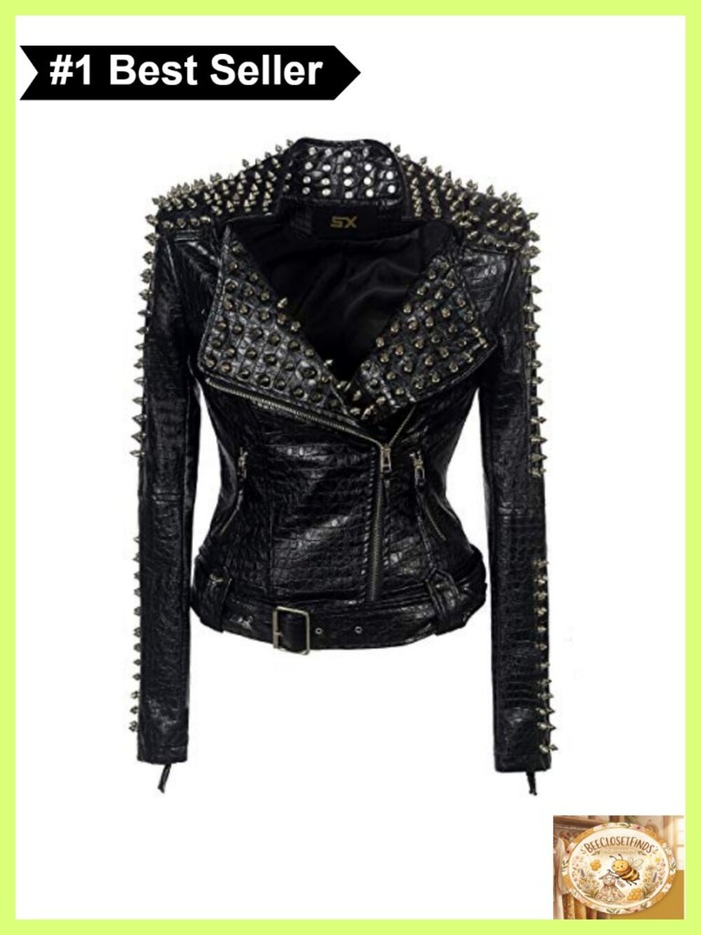 Women's Faux Leather PU Moto Jacket Studded Rivet Streetwear Motorcycle Coat